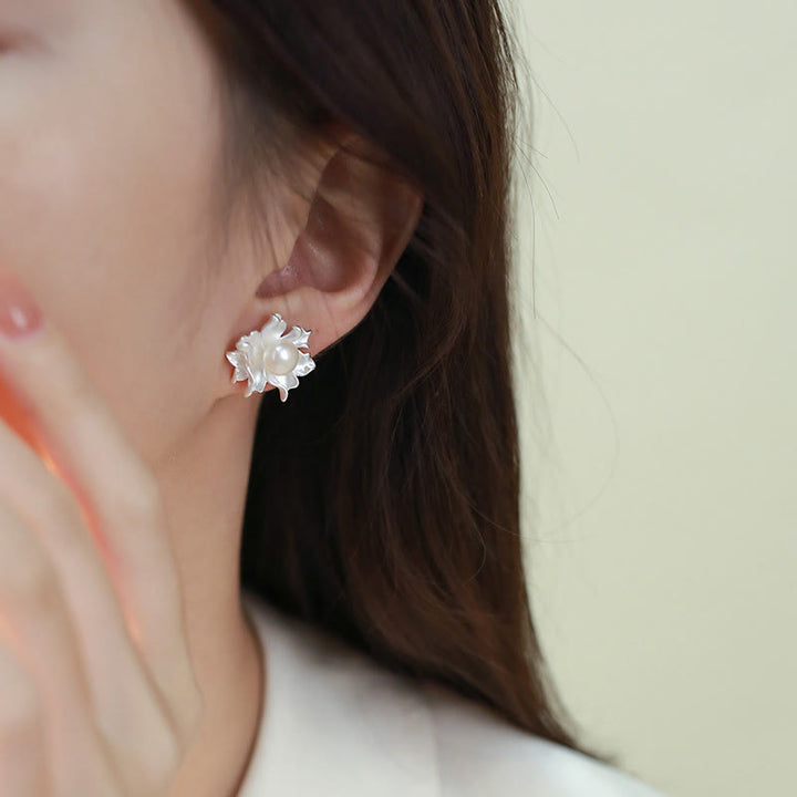 Buddha Stones Natural Pearl Copper Flower Healing Stud Earrings - image 7