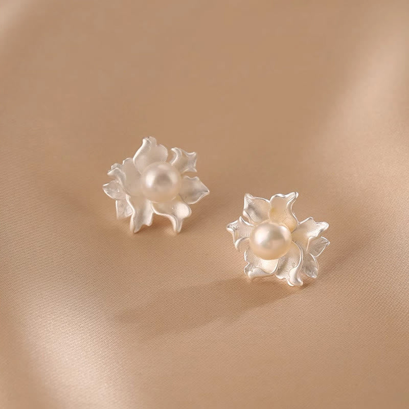 Buddha Stones Natural Pearl Copper Flower Healing Stud Earrings - image 1