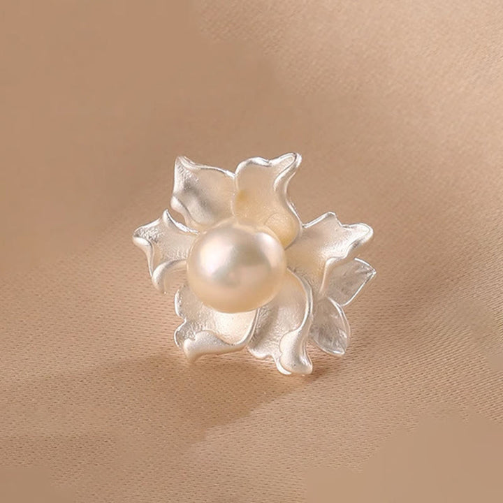 Buddha Stones Natural Pearl Copper Flower Healing Stud Earrings - image 3