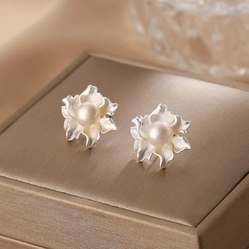 Buddha Stones Natural Pearl Copper Flower Healing Stud Earrings - image 2