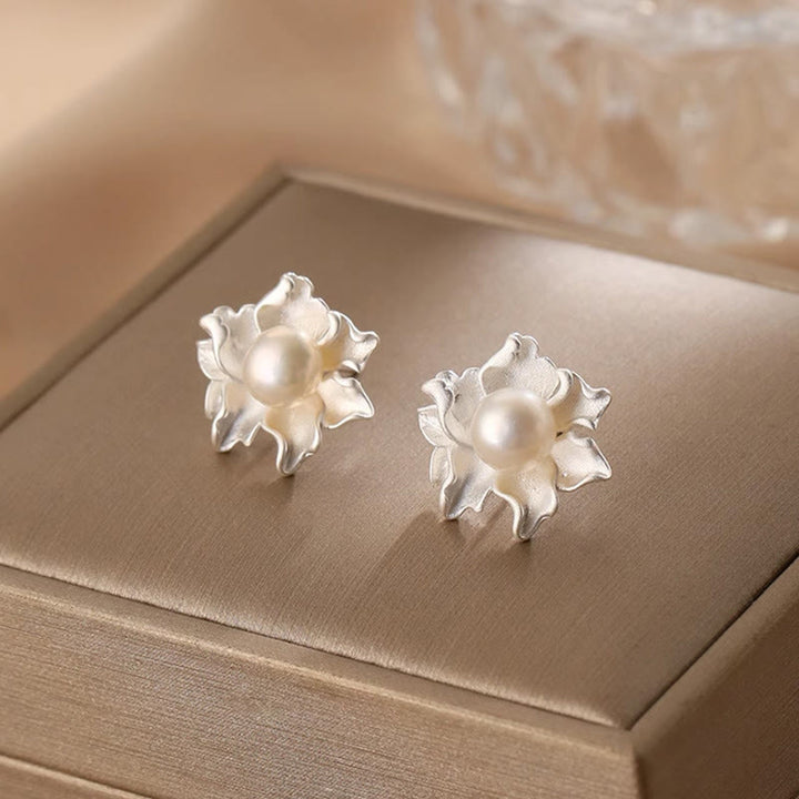 Buddha Stones Natural Pearl Copper Flower Healing Stud Earrings - image 2