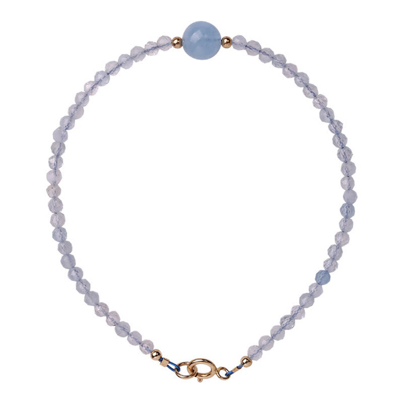 Buddha Stones Natural Aquamarine Ultra-Fine 2mm Faceted Bead Peace Bracelet - image 6