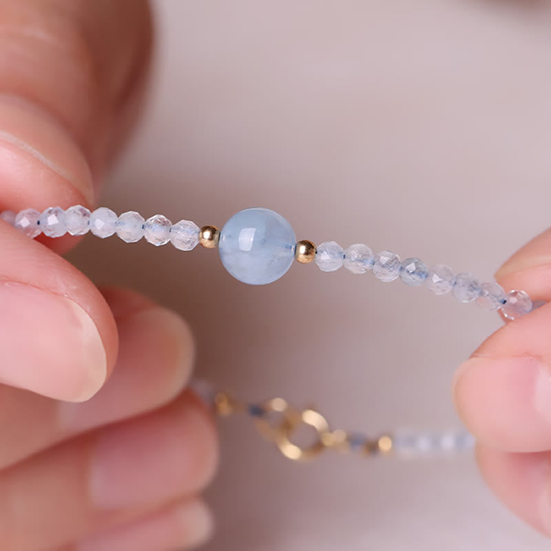 Buddha Stones Natural Aquamarine Ultra-Fine 2mm Faceted Bead Peace Bracelet - image 10