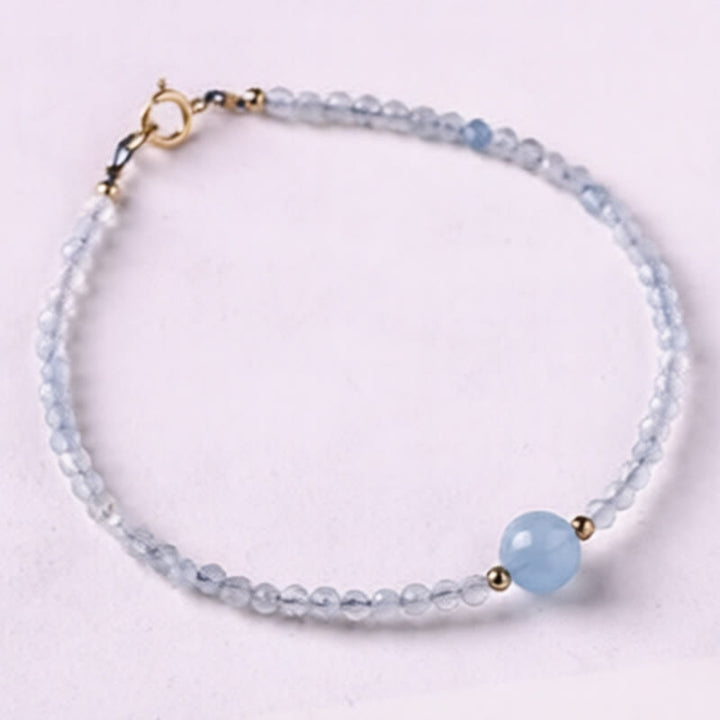 Buddha Stones Natural Aquamarine Ultra-Fine 2mm Faceted Bead Peace Bracelet - image 2