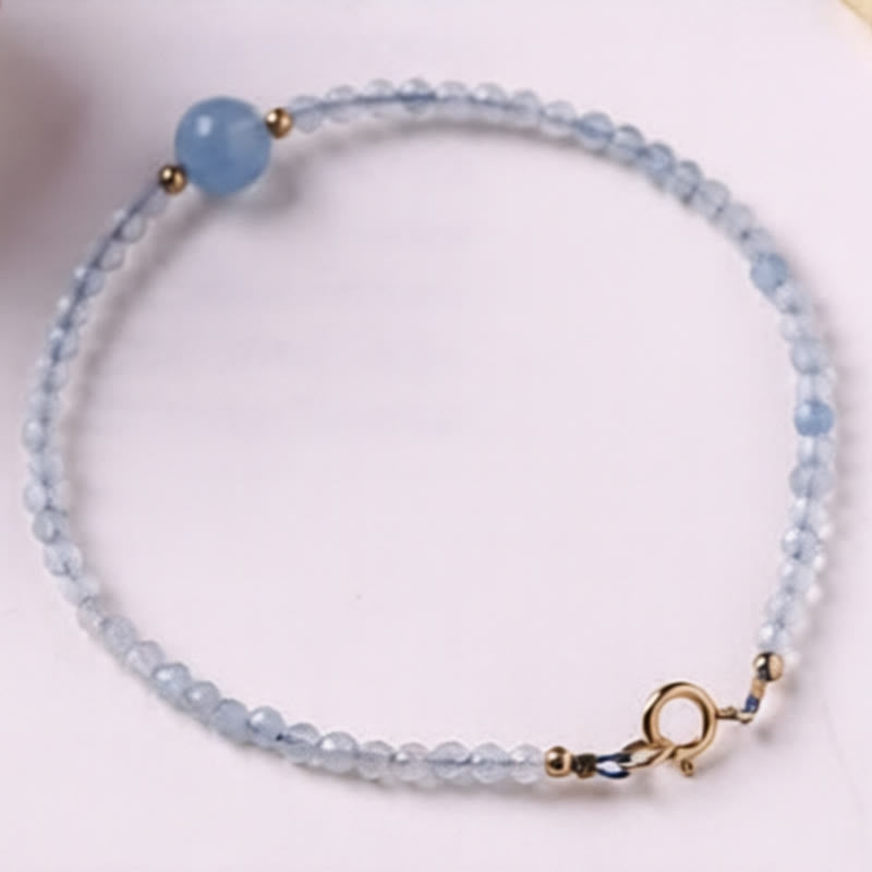 Buddha Stones Natural Aquamarine Ultra-Fine 2mm Faceted Bead Peace Bracelet - image 3