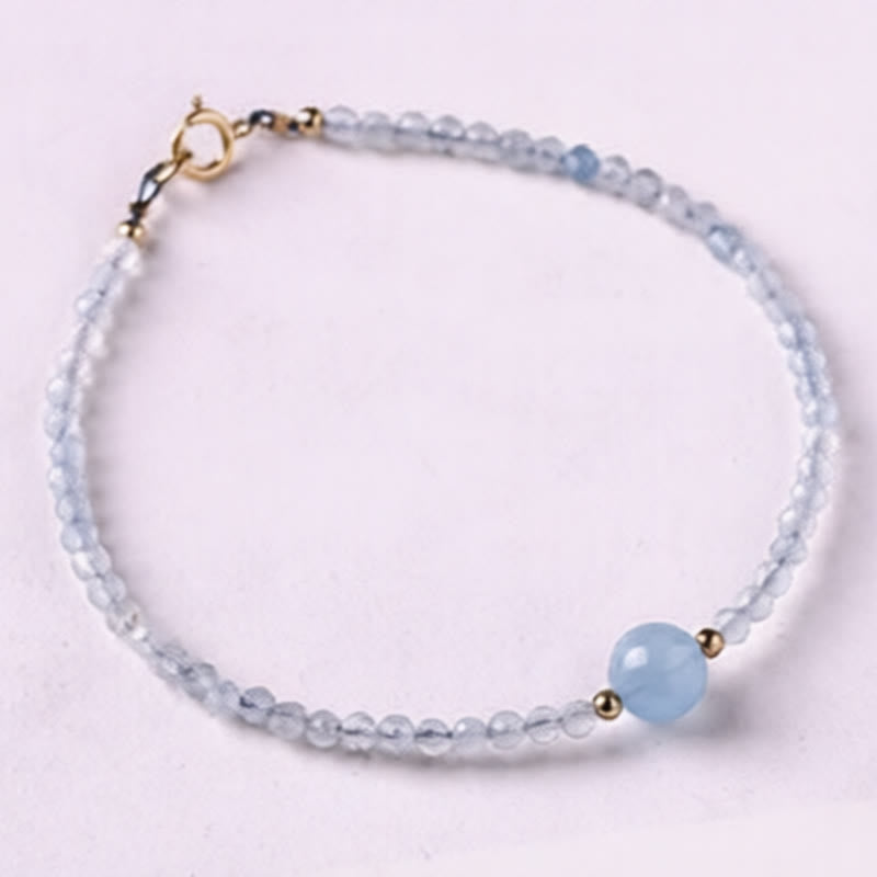 Buddha Stones Natural Aquamarine Ultra-Fine 2mm Faceted Bead Peace Bracelet - image 2