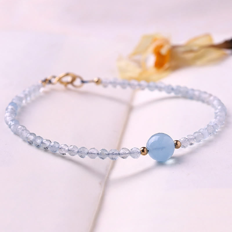 Buddha Stones Natural Aquamarine Ultra-Fine 2mm Faceted Bead Peace Bracelet - image 1