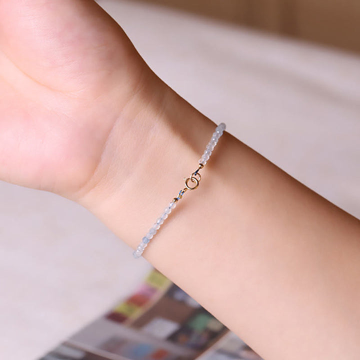 Buddha Stones Natural Aquamarine Ultra-Fine 2mm Faceted Bead Peace Bracelet - image 9
