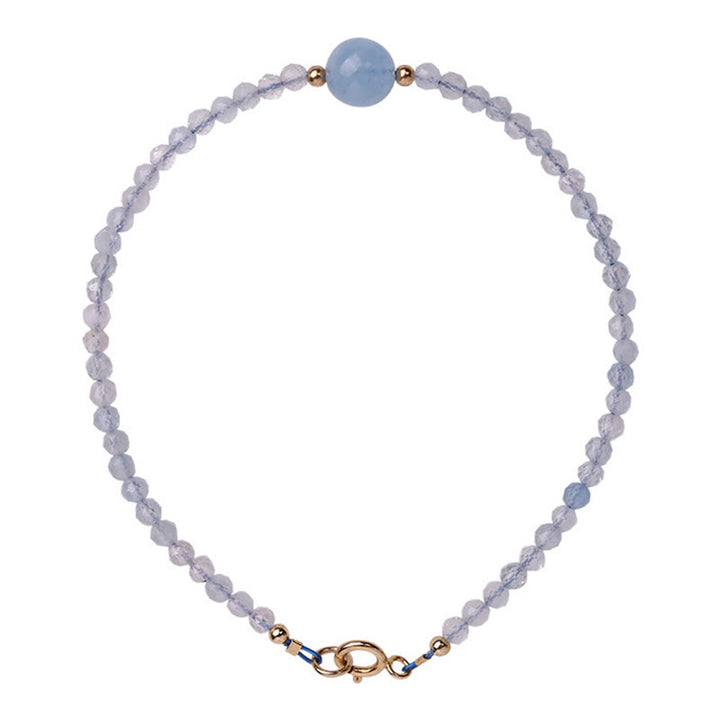 Buddha Stones Natural Aquamarine Ultra-Fine 2mm Faceted Bead Peace Bracelet - image 6