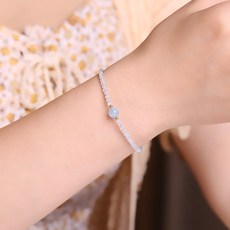 Buddha Stones Natural Aquamarine Ultra-Fine 2mm Faceted Bead Peace Bracelet - image 7