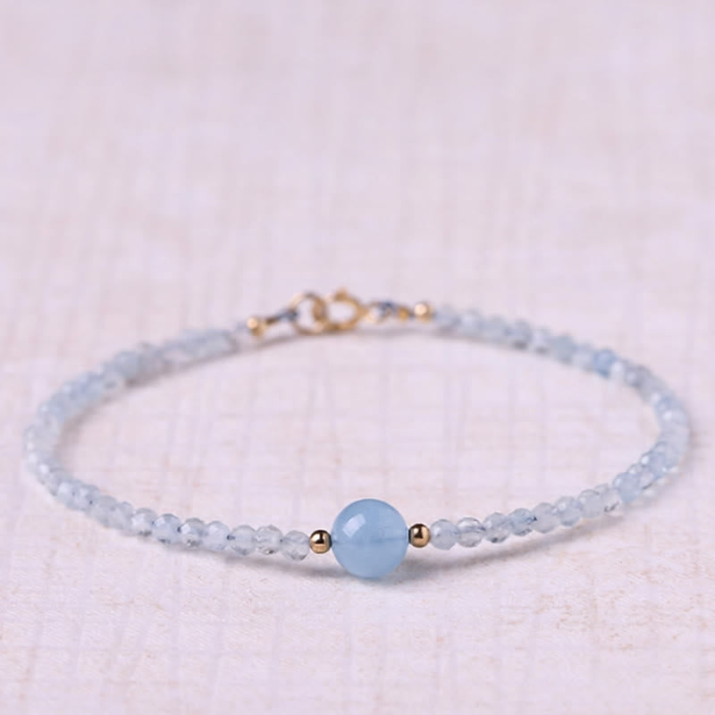 Buddha Stones Natural Aquamarine Ultra-Fine 2mm Faceted Bead Peace Bracelet - Aquamarine(Wrist Circumference: 16cm) - image 0