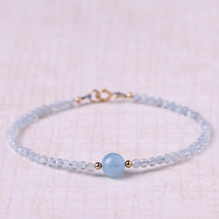 Buddha Stones Natural Aquamarine Ultra-Fine 2mm Faceted Bead Peace Bracelet - Aquamarine(Wrist Circumference: 16cm) - image 0