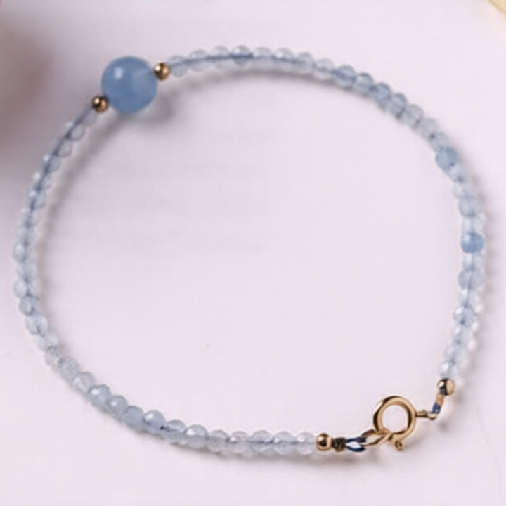 Buddha Stones Natural Aquamarine Ultra-Fine 2mm Faceted Bead Peace Bracelet - image 3