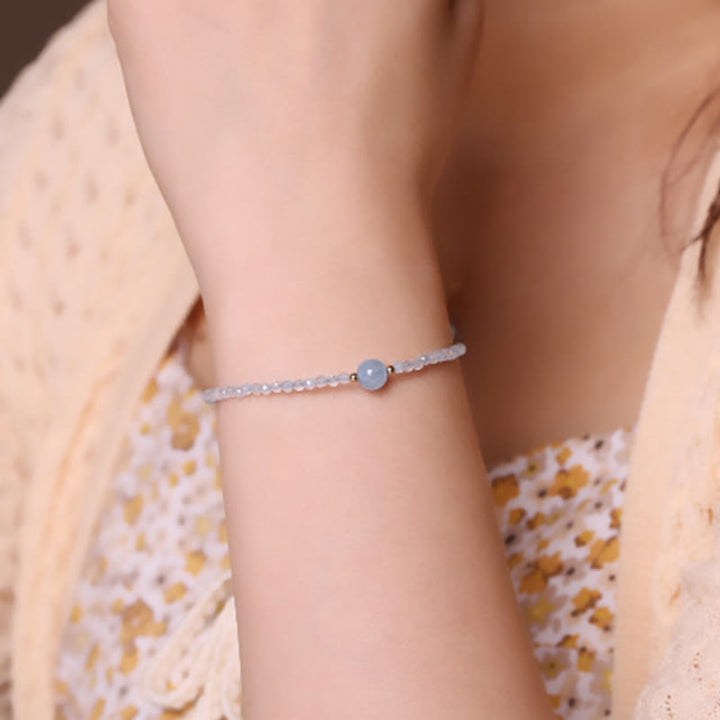 Buddha Stones Natural Aquamarine Ultra-Fine 2mm Faceted Bead Peace Bracelet - image 8