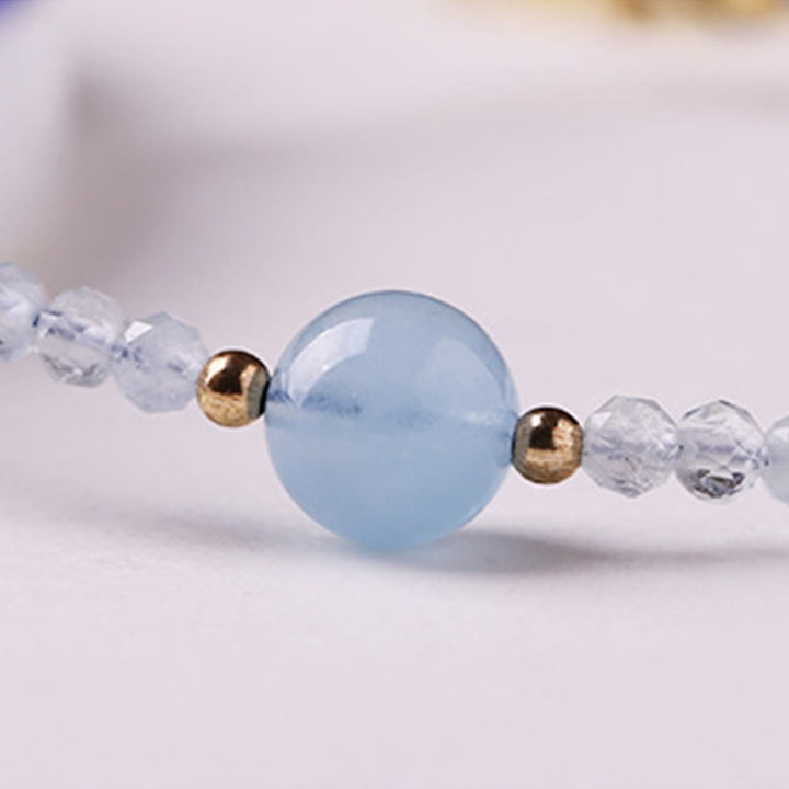 Buddha Stones Natural Aquamarine Ultra-Fine 2mm Faceted Bead Peace Bracelet - image 11