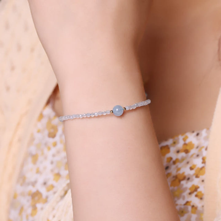 Buddha Stones Natural Aquamarine Ultra-Fine 2mm Faceted Bead Peace Bracelet - image 4