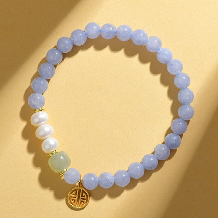 Buddha Stones Blue Chalcedony Pearl Beads Energy Bracelet - image 3