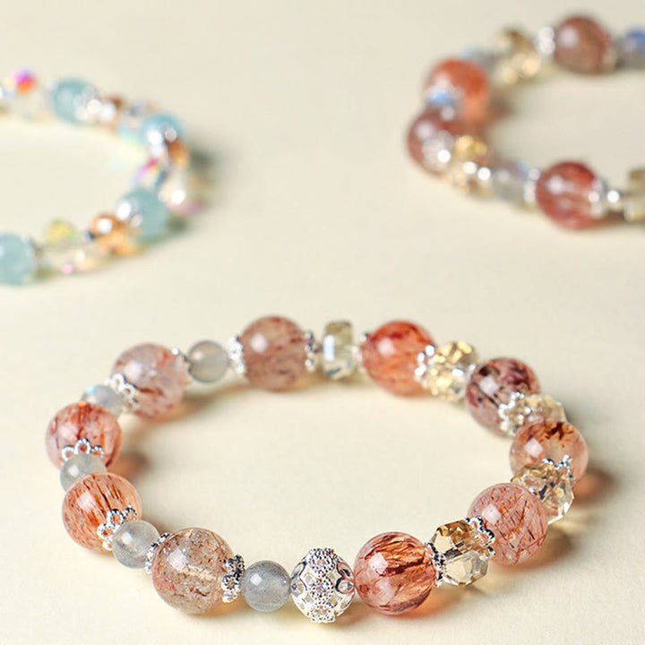 Buddha Stones Natural Aquamarine Super Seven Crystal Sparkling Faceted Bead Peace Bracelet - image 11