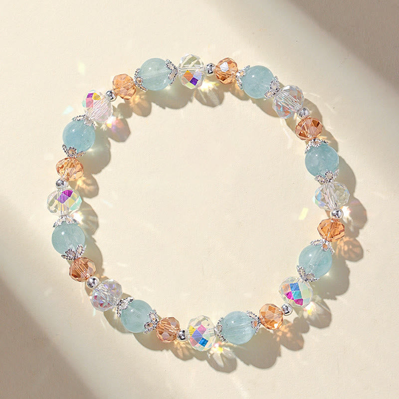 Buddha Stones Natural Aquamarine Super Seven Crystal Sparkling Faceted Bead Peace Bracelet - image 2