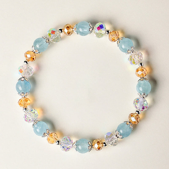 Buddha Stones Natural Aquamarine Super Seven Crystal Sparkling Faceted Bead Peace Bracelet - 7mm Aquamarine(Wrist Circumference: 14-15cm) - image 0