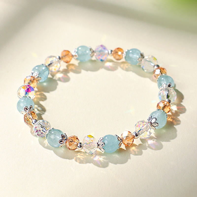 Buddha Stones Natural Aquamarine Super Seven Crystal Sparkling Faceted Bead Peace Bracelet - image 1