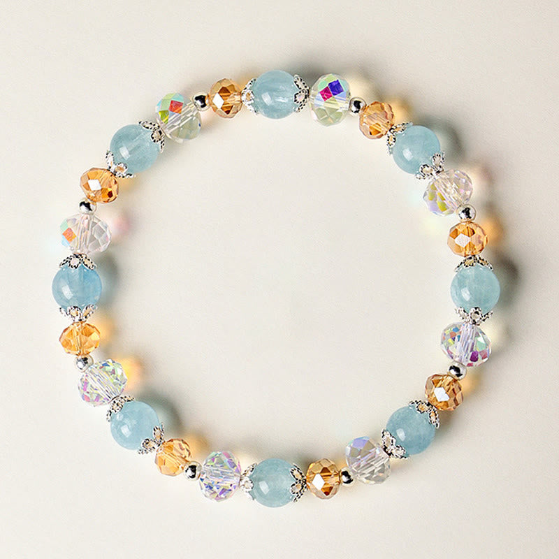 Buddha Stones Natural Aquamarine Super Seven Crystal Sparkling Faceted Bead Peace Bracelet - 7mm Aquamarine(Wrist Circumference: 14-15cm) - image 0