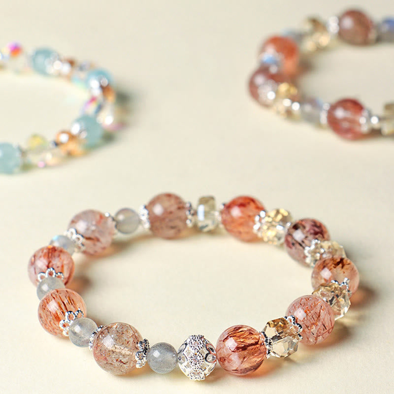 Buddha Stones Natural Aquamarine Super Seven Crystal Sparkling Faceted Bead Peace Bracelet - image 11