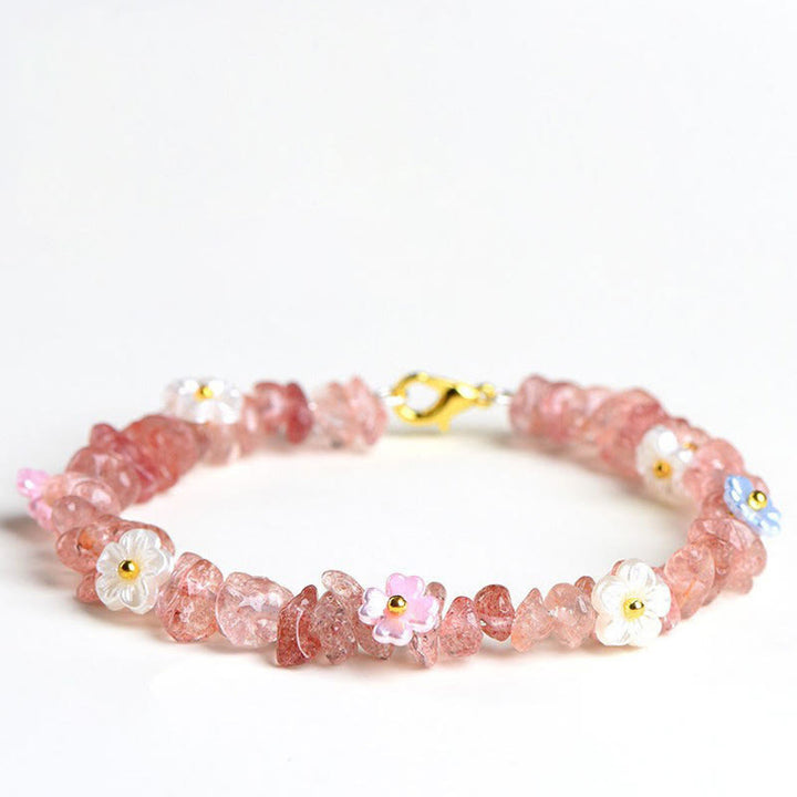 Buddha Stones Natural Aquamarine Peridot Strawberry Quartz Various Crystals Serenity Bracelet - Strawberry Quartz(Wrist Circumference: 14-15cm) - image 35