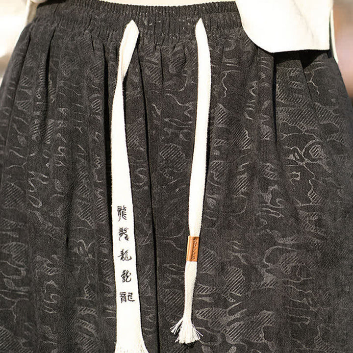 Buddha Stones Black Jacquard Drawstring Elastic Cuff Men's Harem Pants With Pockets  - image 8