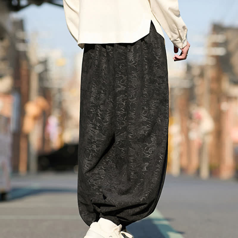 Buddha Stones Black Jacquard Drawstring Elastic Cuff Men's Harem Pants With Pockets  - image 5