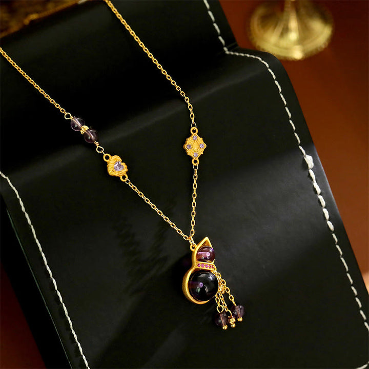 Buddha Stones Gourd Tassel Amethyst Copper Chain Meditation Necklace Pendant - image 3