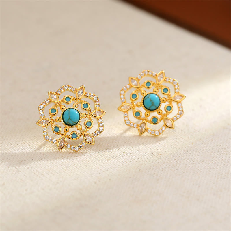Buddha Stones Octagonal Compass Zircon Copper Balance Stud Earrings - image 2
