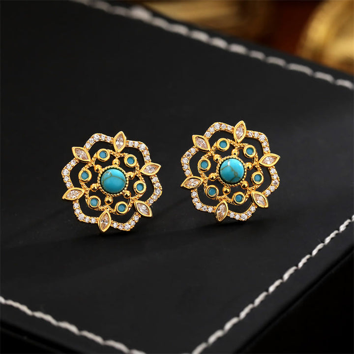 Buddha Stones Octagonal Compass Zircon Copper Balance Stud Earrings - image 1