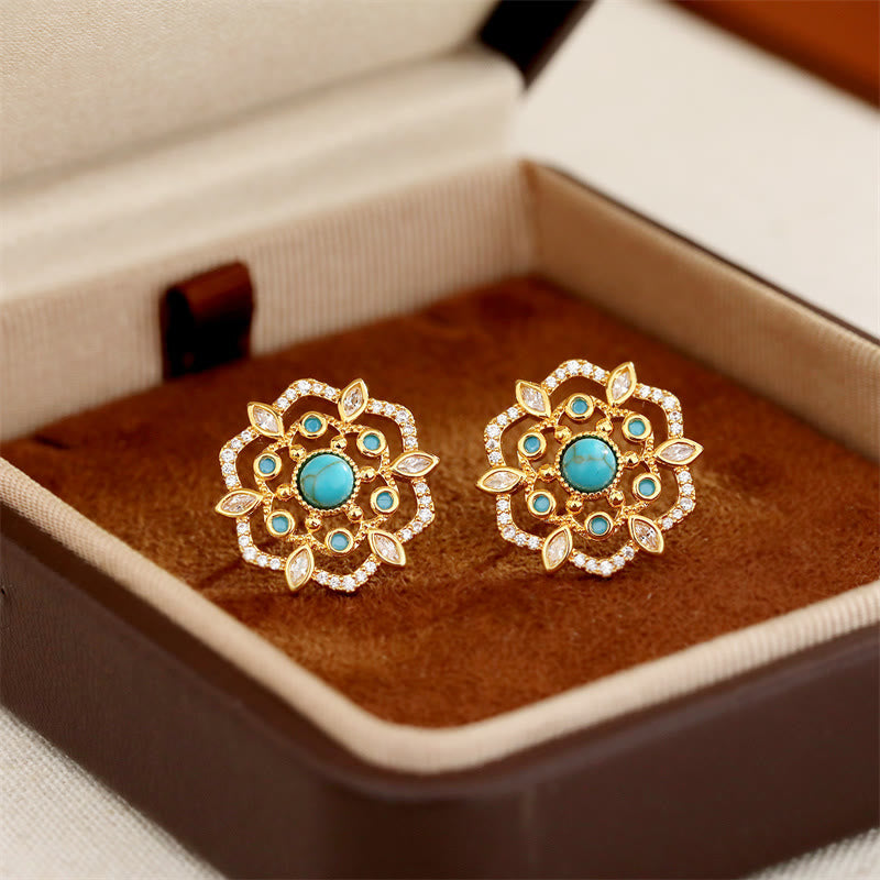 Buddha Stones Octagonal Compass Zircon Copper Balance Stud Earrings - image 3