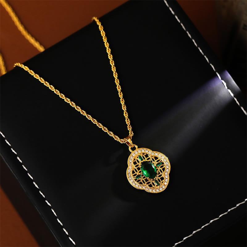 Buddha Stones Four Leaf Clover Hollow Design Copper Plated Gold Chain Luck Necklace Pendant - Copper(Pendant Size: About 2.8*1.8cm) - image 0