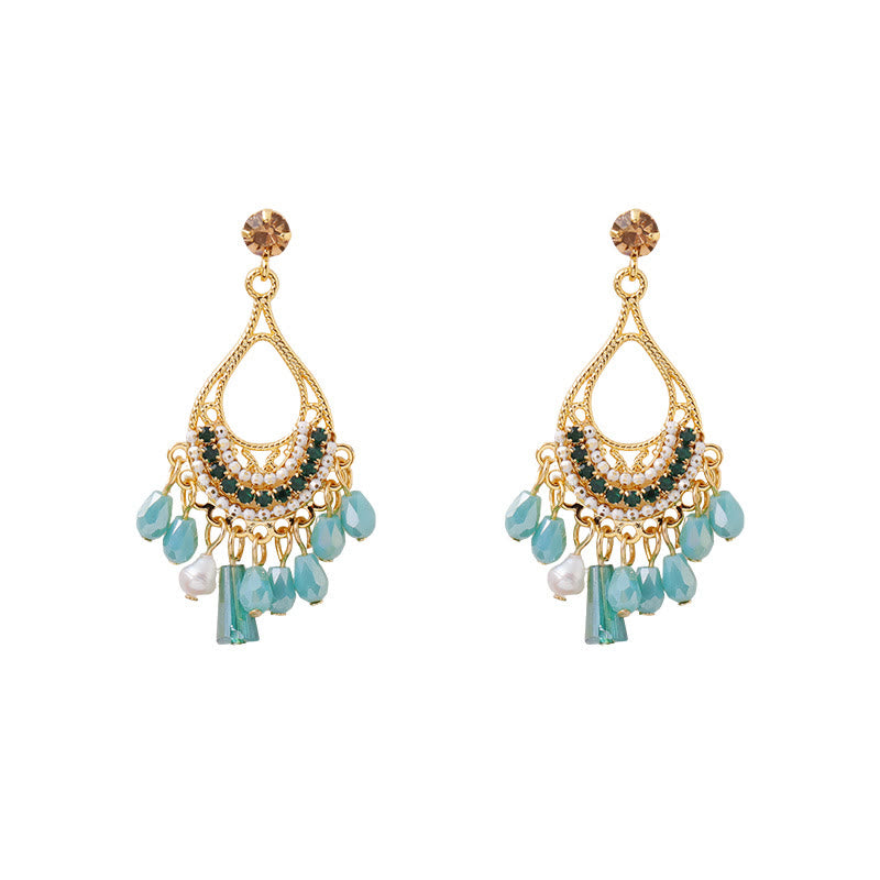 Buddha Stones Teardrop Tassel Copper Self Care Openwork Drop Dangle Earrings - image 4