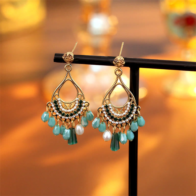 Buddha Stones Teardrop Tassel Copper Self Care Openwork Drop Dangle Earrings - Teardrop(925 Sterling Silver Posts) - image 0