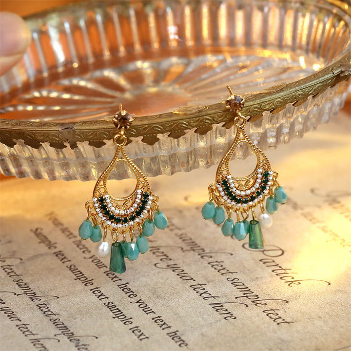 Buddha Stones Teardrop Tassel Copper Self Care Openwork Drop Dangle Earrings - image 2