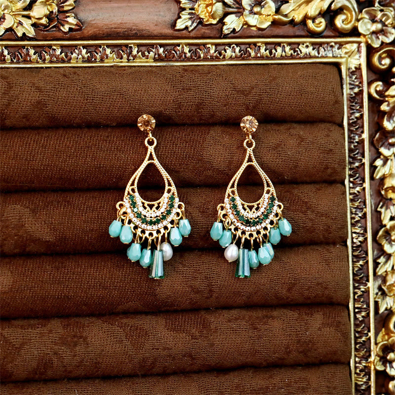 Buddha Stones Teardrop Tassel Copper Self Care Openwork Drop Dangle Earrings - image 3