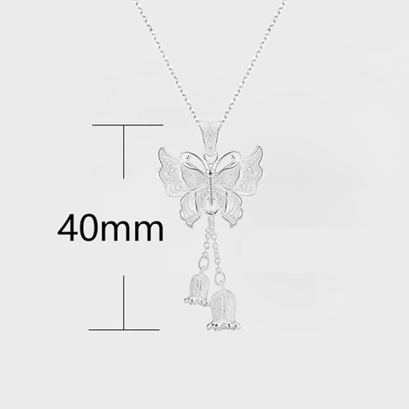 Buddha Stones 999 Sterling Silver Butterfly Lily Of The Valley Freedom Necklace Pendant - image 8