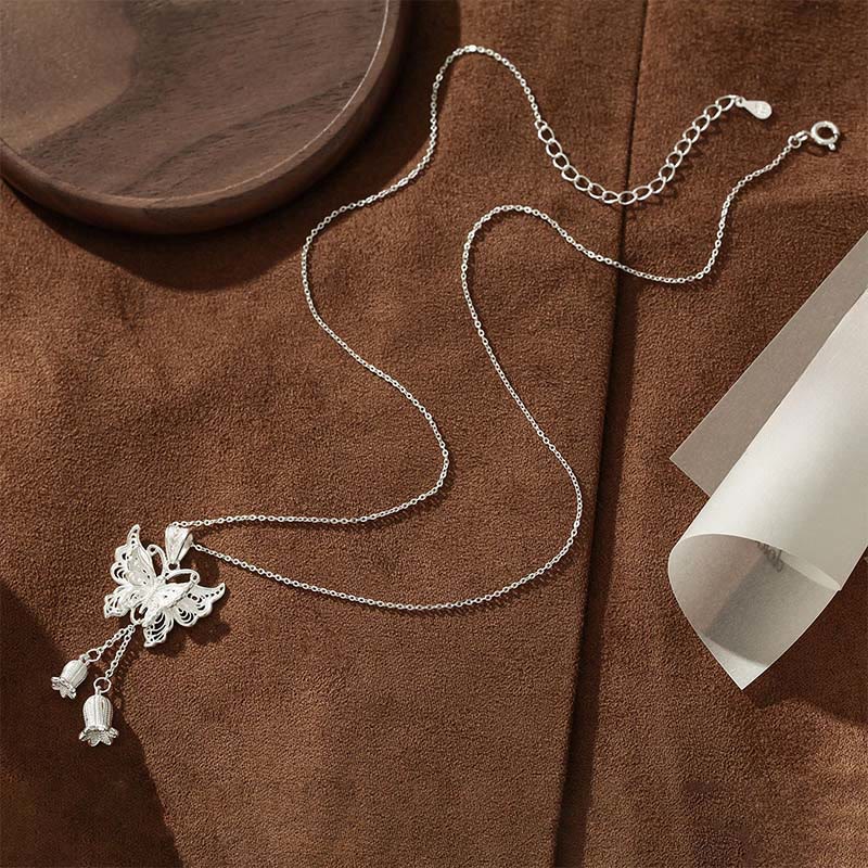 Buddha Stones 999 Sterling Silver Butterfly Lily Of The Valley Freedom Necklace Pendant - image 3