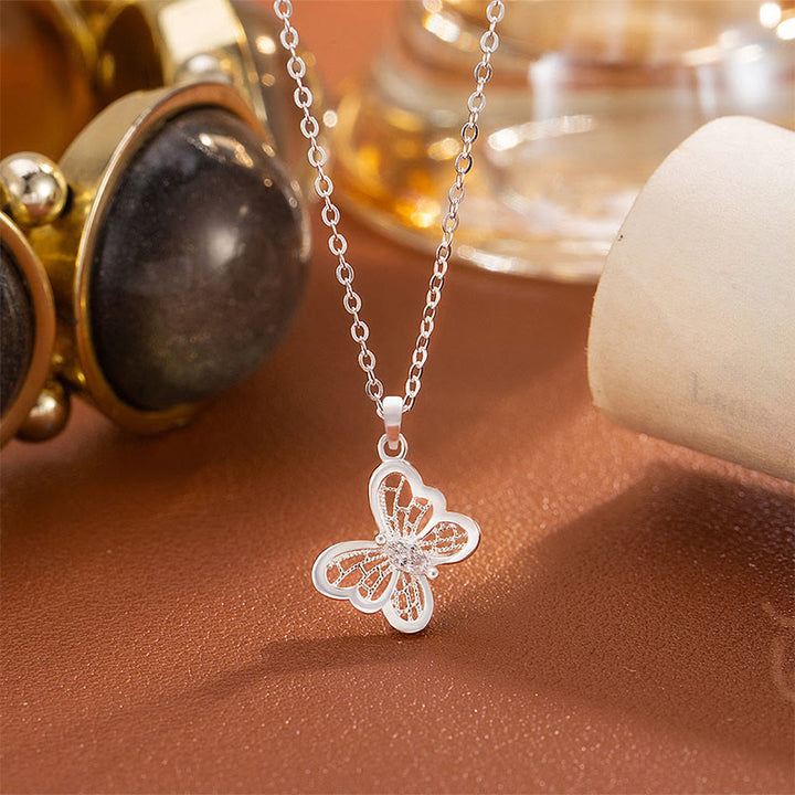 Buddha Stones 999 Sterling Silver Butterfly Protection Necklace Pendant - 999 Sterling Silver - image 0