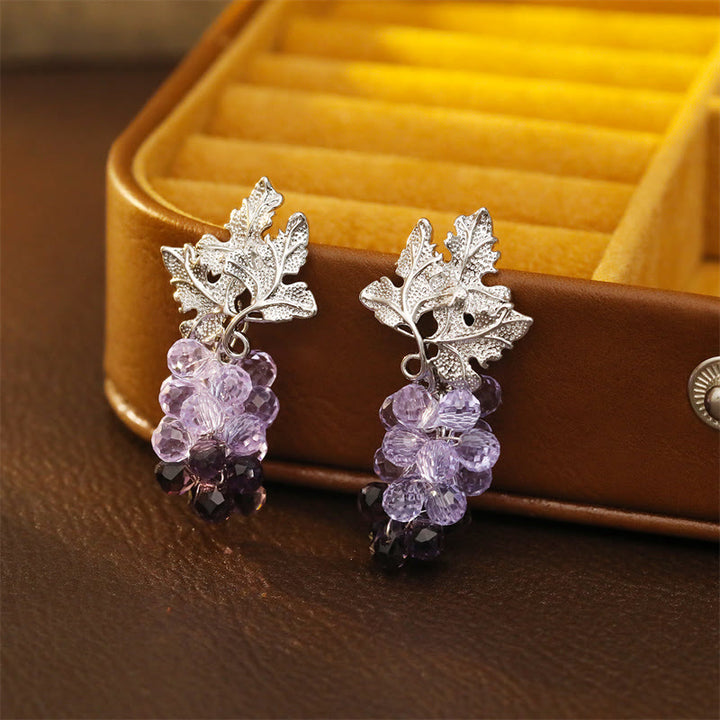 Buddha Stones Purple Grape Leaves Copper Wealth Stud Earrings - Grape(925 Sterling Silver Posts) - image 0