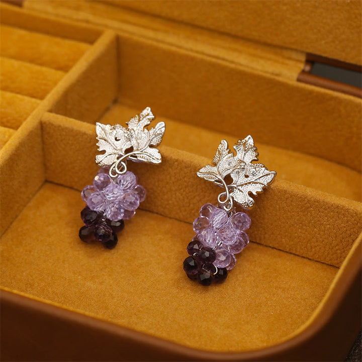 Buddha Stones Purple Grape Leaves Copper Wealth Stud Earrings - image 3