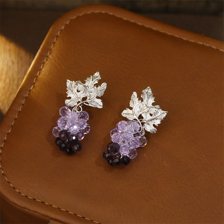 Buddha Stones Purple Grape Leaves Copper Wealth Stud Earrings - image 1