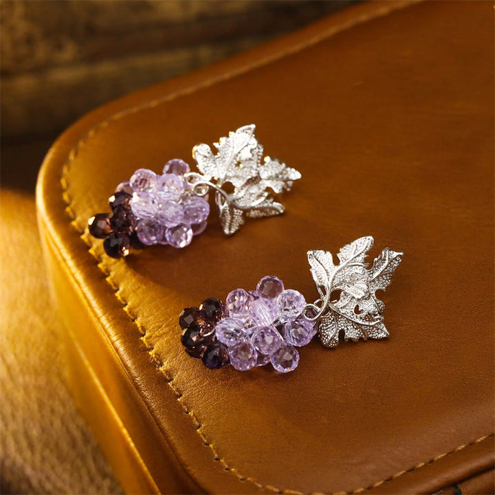 Buddha Stones Purple Grape Leaves Copper Wealth Stud Earrings - image 2