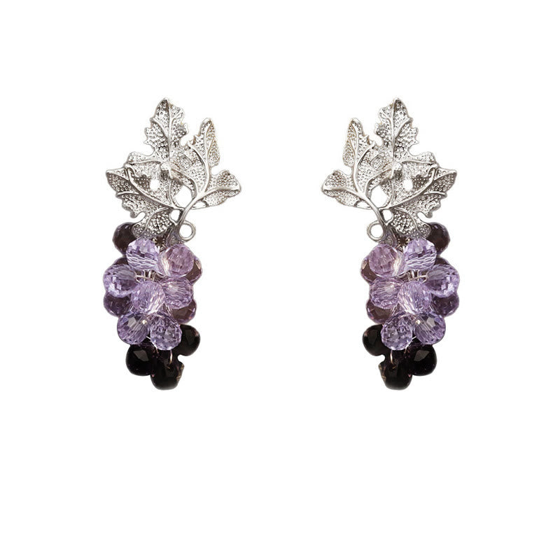 Buddha Stones Purple Grape Leaves Copper Wealth Stud Earrings - image 4