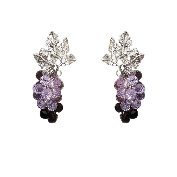 Buddha Stones Purple Grape Leaves Copper Wealth Stud Earrings - image 4