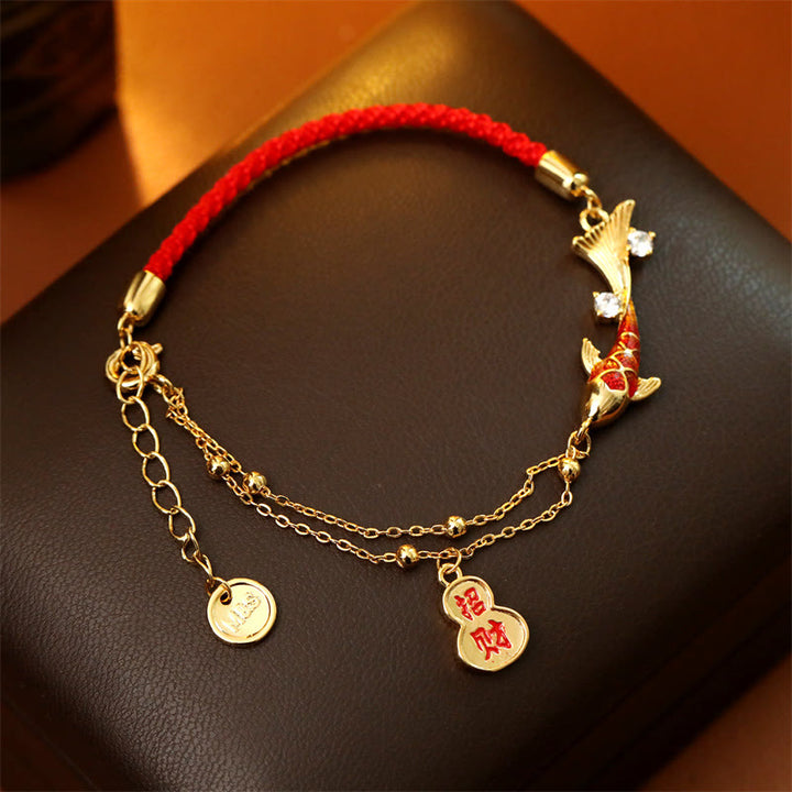 Buddha Stones Koi Fish Attract Wealth Gourd Charm Design Red String Luck Bracelet - image 1