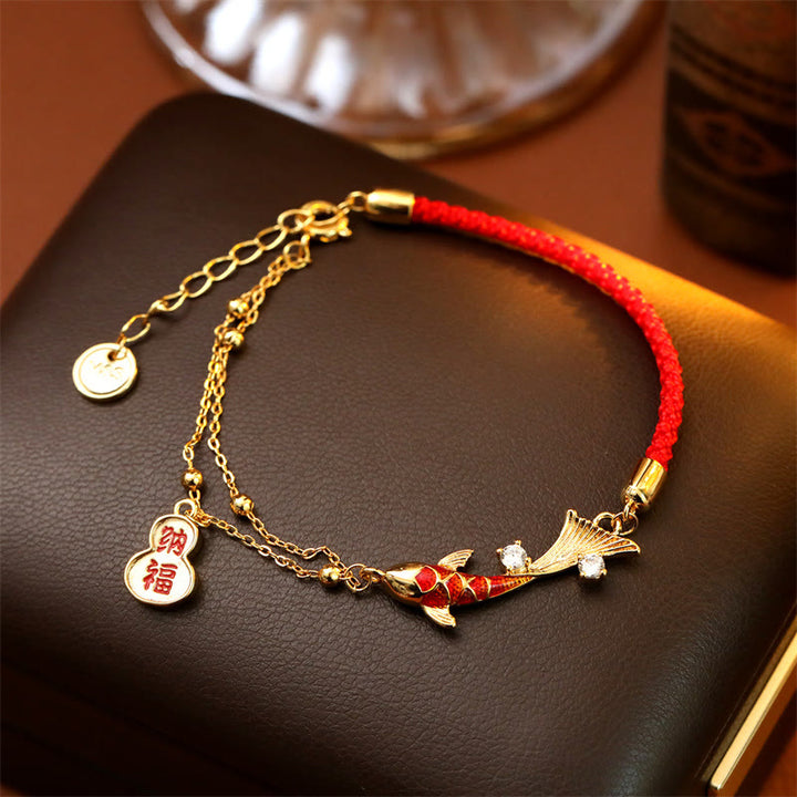 Buddha Stones Koi Fish Attract Wealth Gourd Charm Design Red String Luck Bracelet - image 2